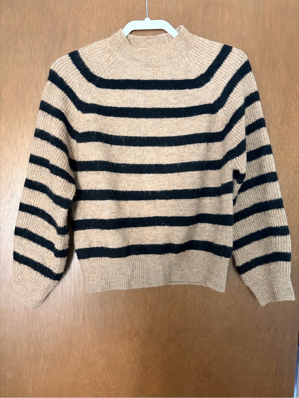 Mango Beige and Black Striped Mock Neck Sweater
